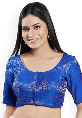 Woven Design Round Neck Padded Saree Blouse