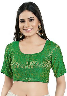 Woven Design Brocade Round Neck Padded Saree Blouse