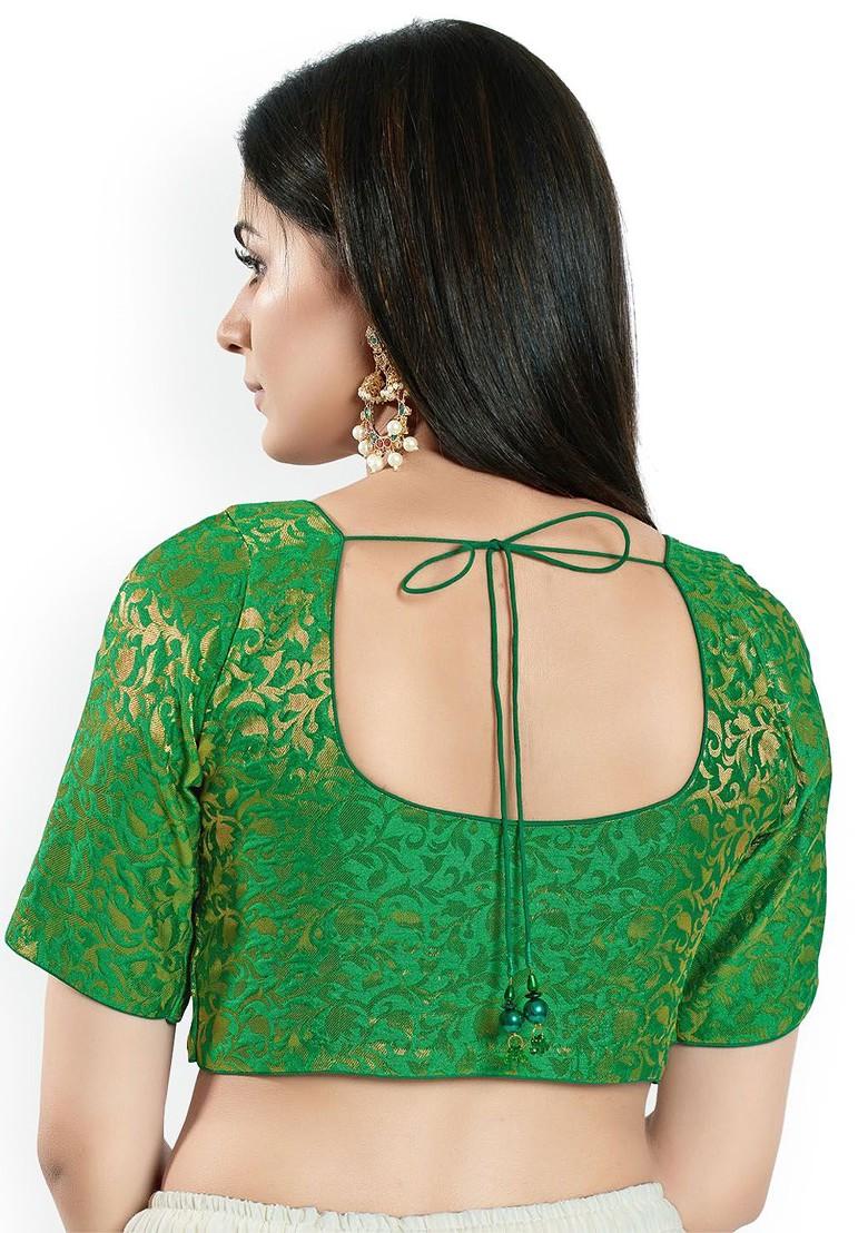 Woven Design Brocade Round Neck Padded Saree Blouse