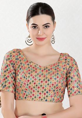 Sq\Equinned Embroidered Sweetheart Neck Padded Saree Blouse