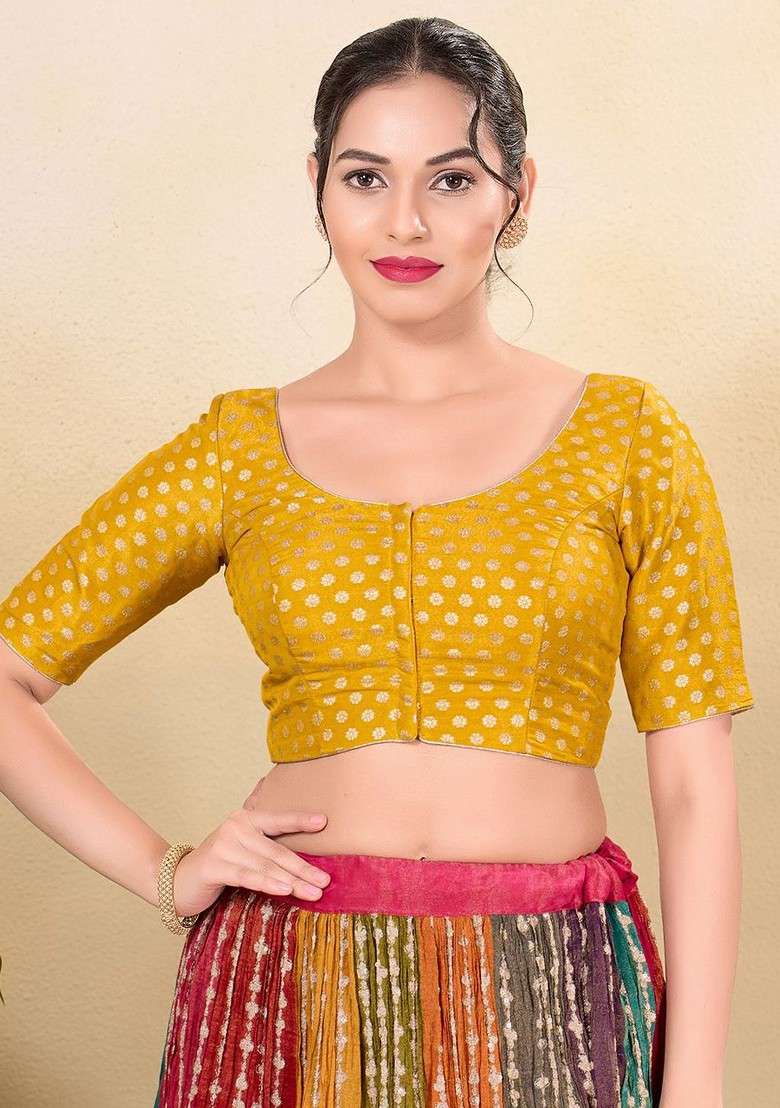 Women Round Neck Padded Saree Blouse - Indya
