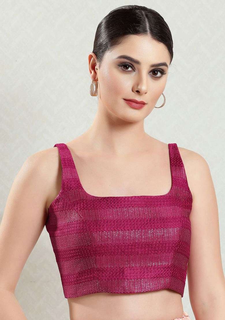 Women Square Neck Padded Saree Blouse - Indya