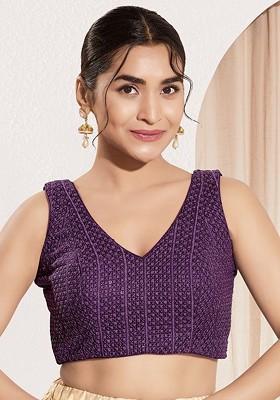 Embroidered V Neck Padded Saree Blouse