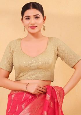 Silk Embroidered Sequinned U Neck Padded Saree Blouse