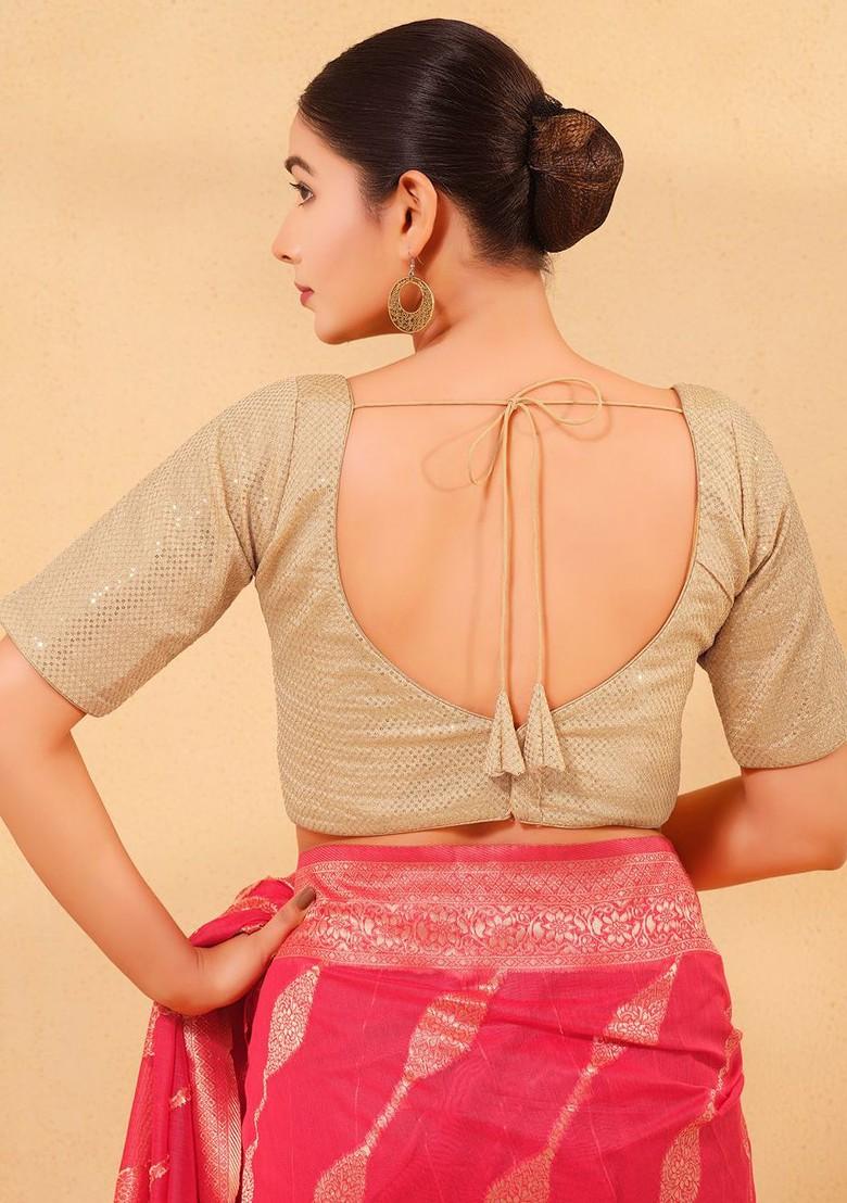 Silk Embroidered Sequinned U Neck Padded Saree Blouse