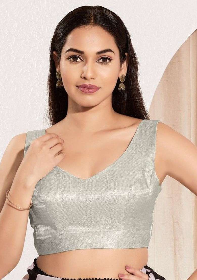 Woven Design V Neck Padded Saree Blouse - Indya