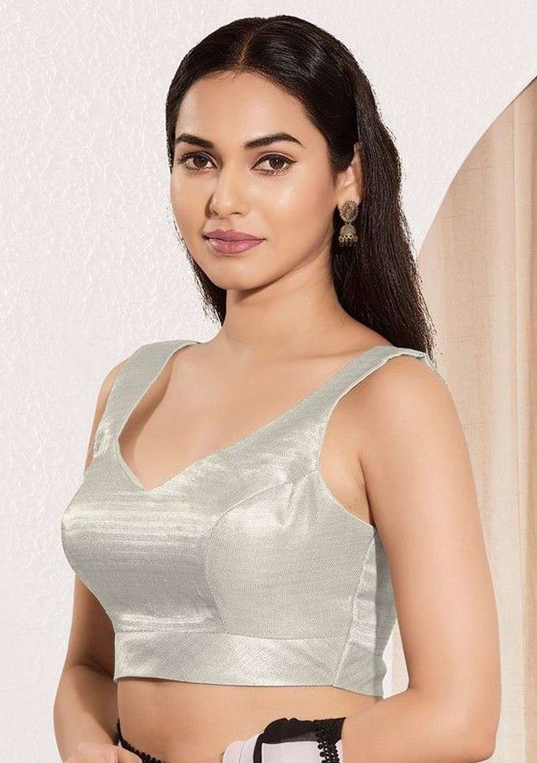 Woven Design V Neck Padded Saree Blouse - Indya