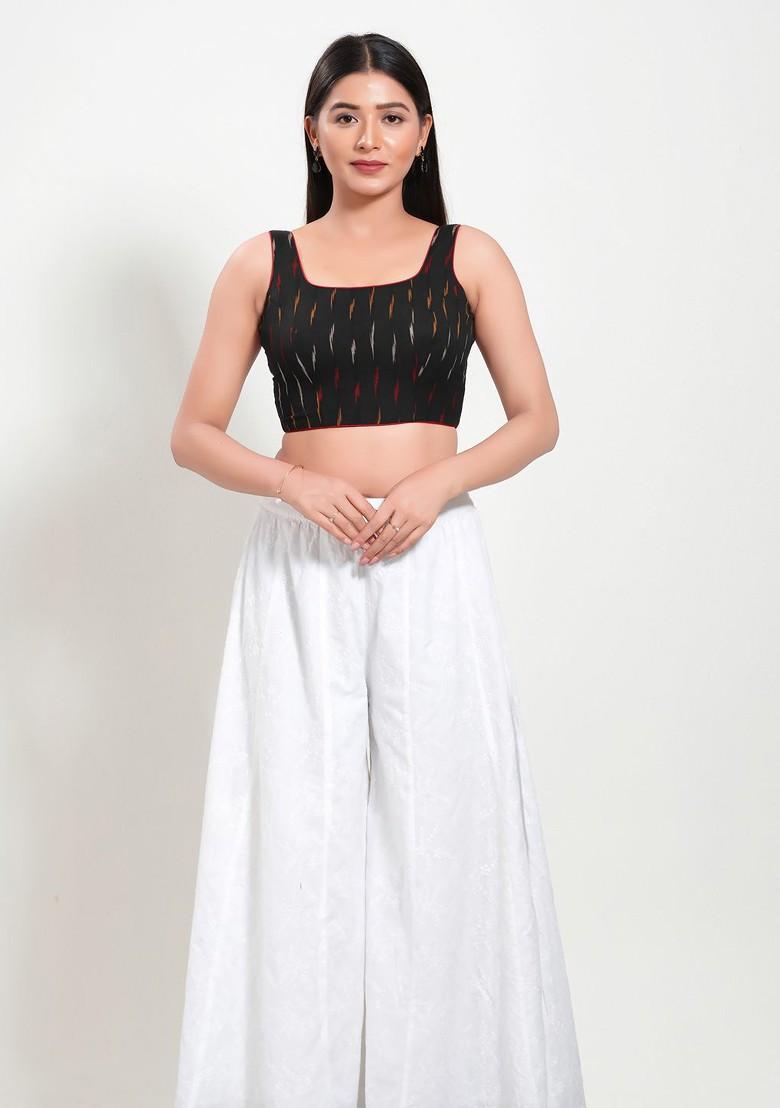 Round Neck Printed Padded Cotton Saree Blouse