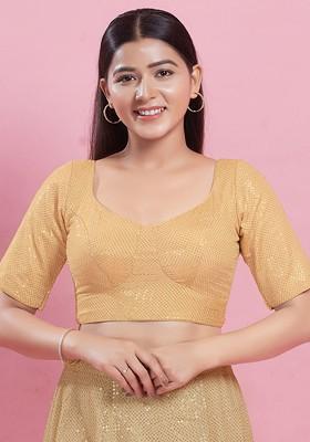 Embellished Silk U Neck Padded Saree Blouse