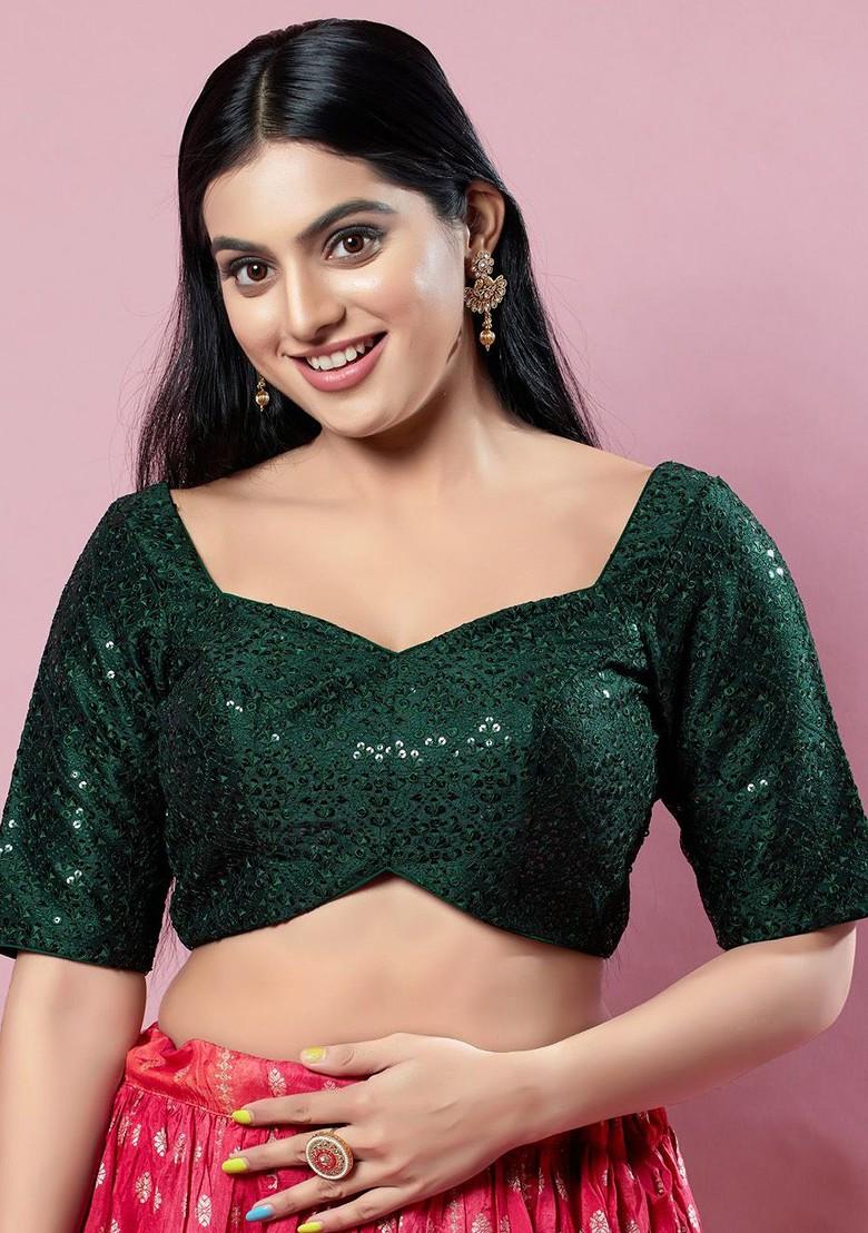 Sequinned Embroidered Sweetheart Neck Padded Saree Blouse