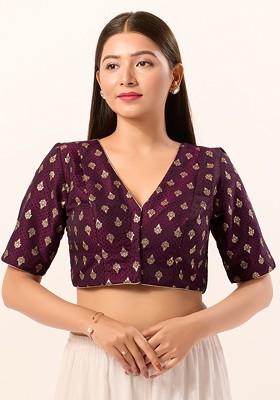 Women V Neck Padded Saree Blouse