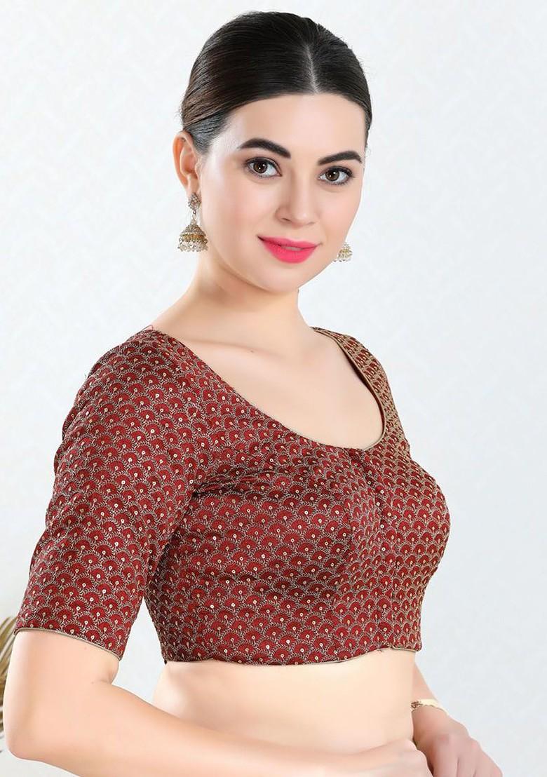 Women Round Neck Padded Saree Blouse