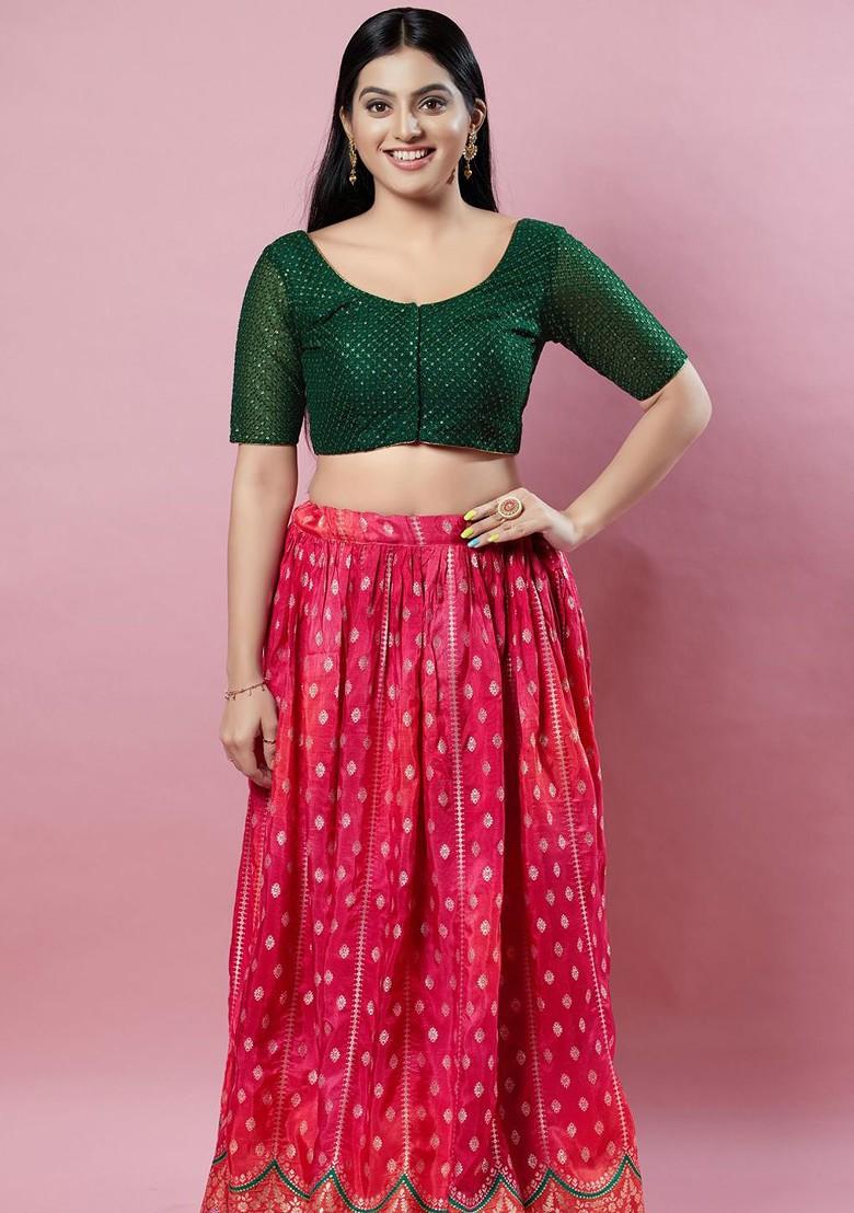 Embroidered Women Round Neck Padded Saree Blouse