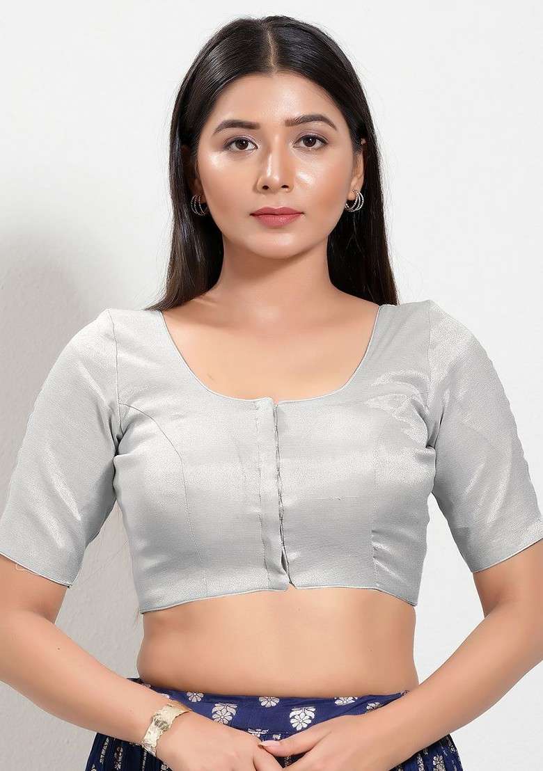 Silk Round Neck Neck Padded Saree Blouse - Indya