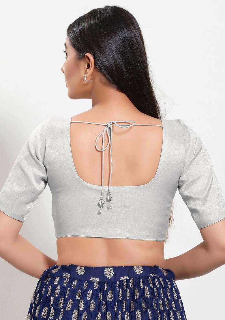 Silk Round Neck Neck Padded Saree Blouse - Indya