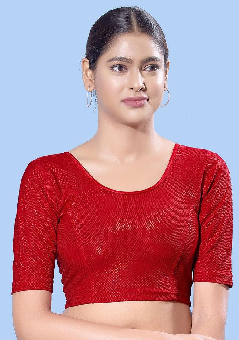 U Neck Short Sleeves Non Padded Saree Blouse