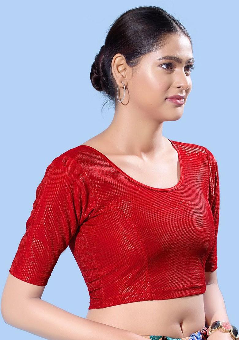 U Neck Short Sleeves Non Padded Saree Blouse