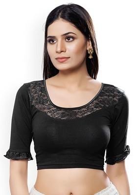Round Neck Short Sleeves Non Padded Saree Blouse