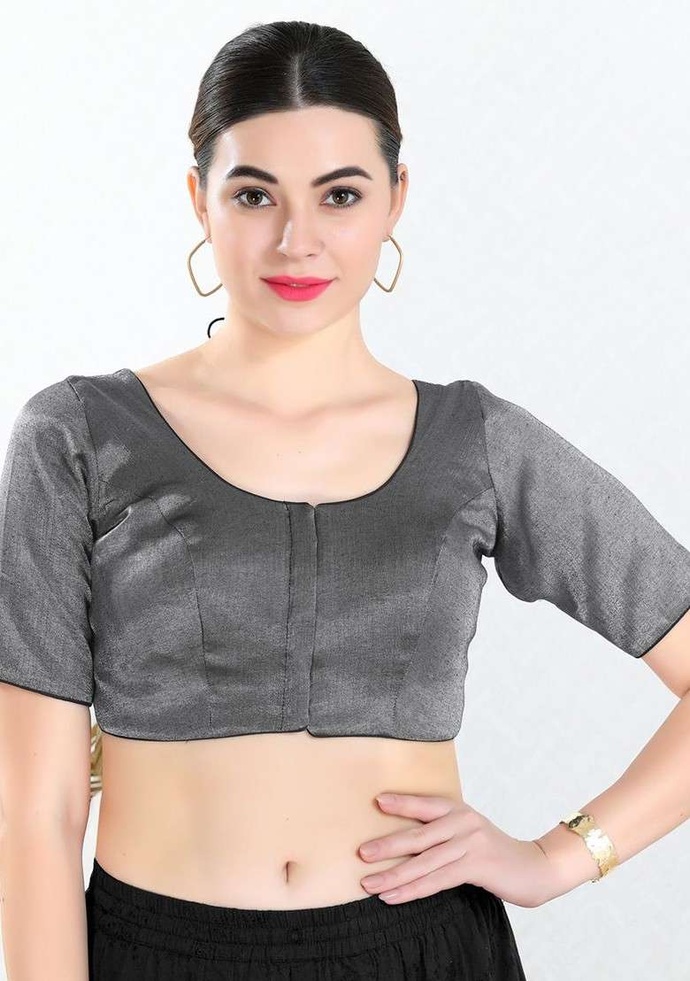 Women Silk Round Neck Padded Saree Blouse - Indya