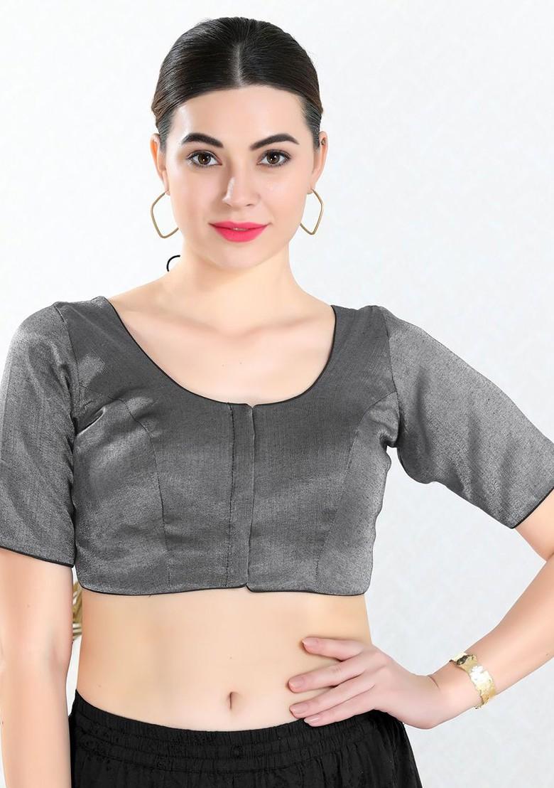 Women Silk Round Neck Padded Saree Blouse