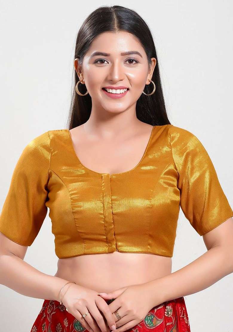 Silk Round Neck Padded Saree Blouse - Indya
