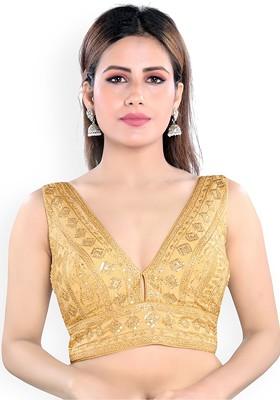 Women V Neck Padded Saree Blouse