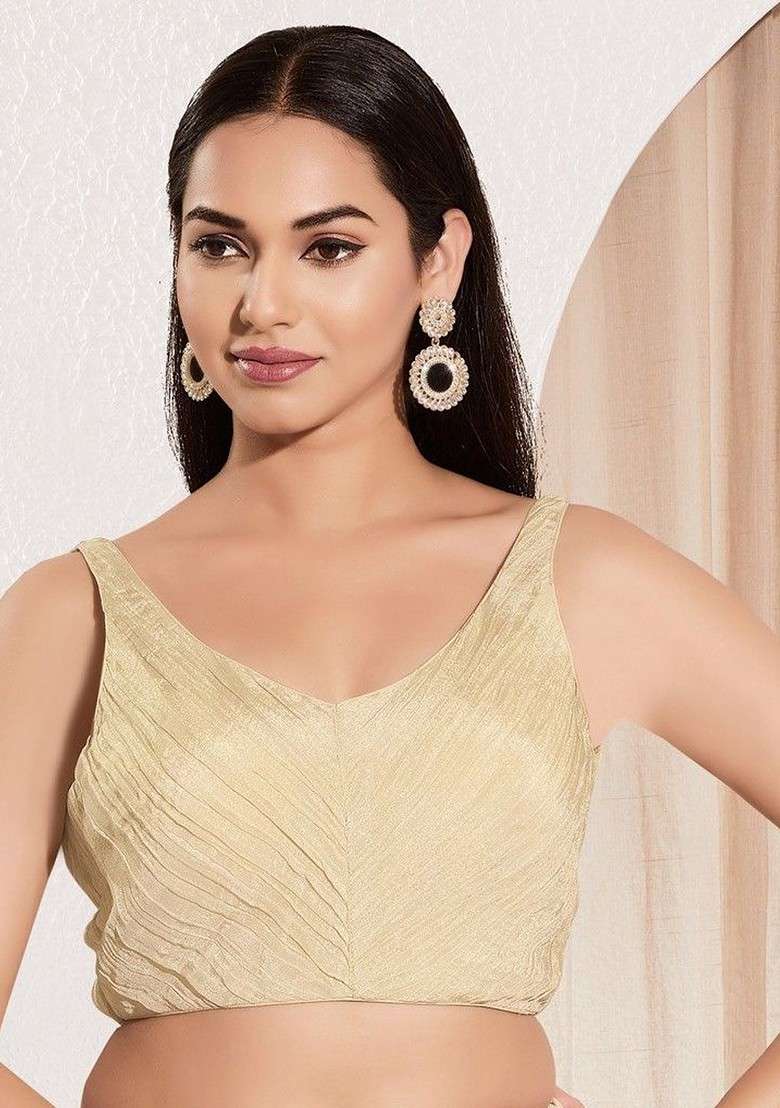 V Neck Padded Saree Blouse - Indya