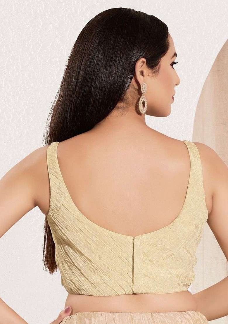 V Neck Padded Saree Blouse - Indya