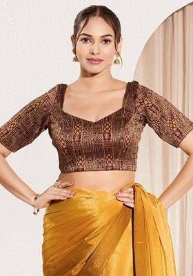 Woven Design Brocade Sweetheart Neck Padded Saree Blouse
