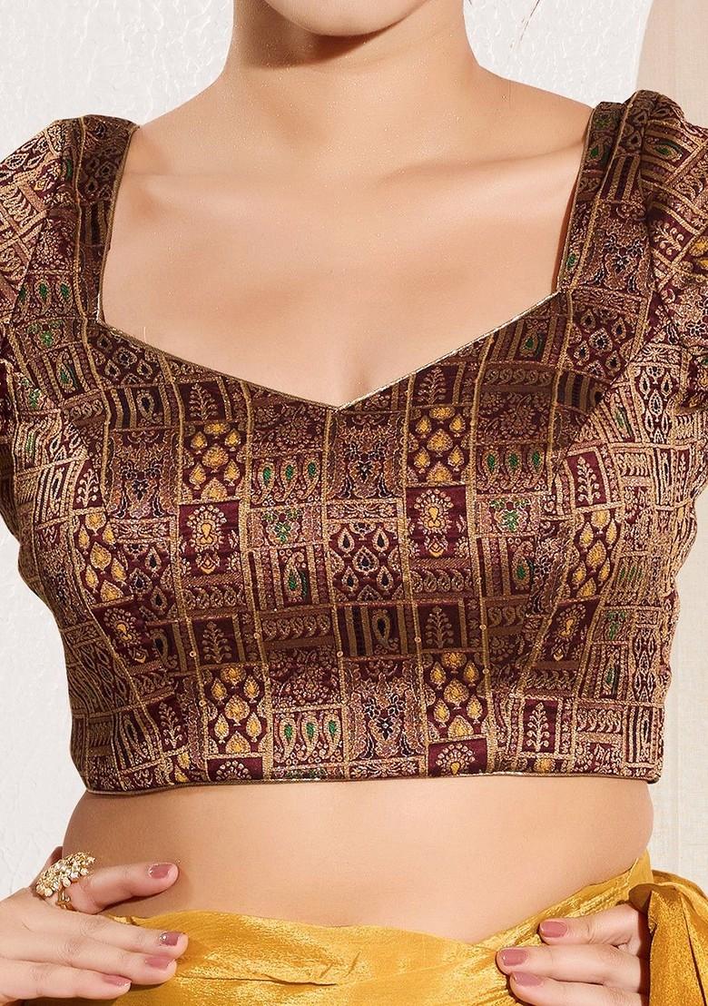 Woven Design Brocade Sweetheart Neck Padded Saree Blouse