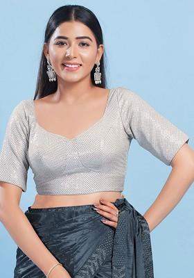 Embroidered Silk U Neck Padded Saree Blouse