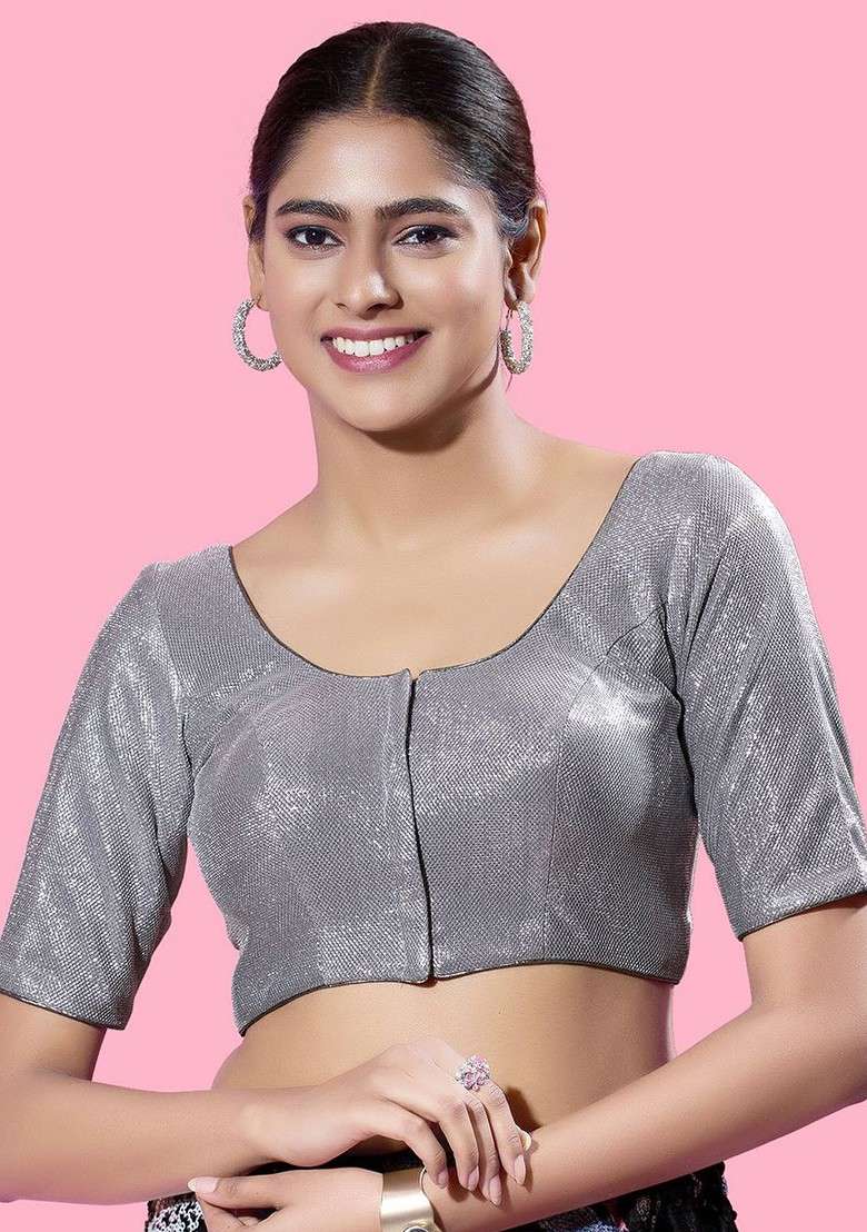 Women Round Neck Padded Saree Blouse - Indya