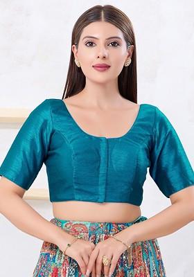 Dupion Silk Round Neck Padded Saree Blouse