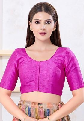 Silk Round Neck Padded Saree Blouse