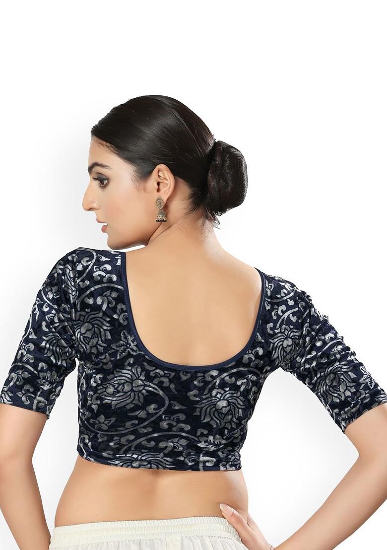 Printed Round Neck Non Padded Stretchable Saree Blouse