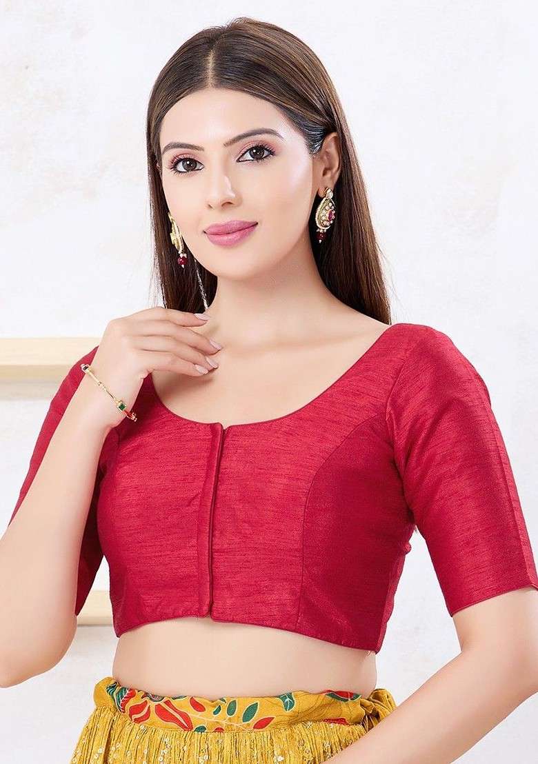 Silk Round Neck Padded Saree Blouse - Indya
