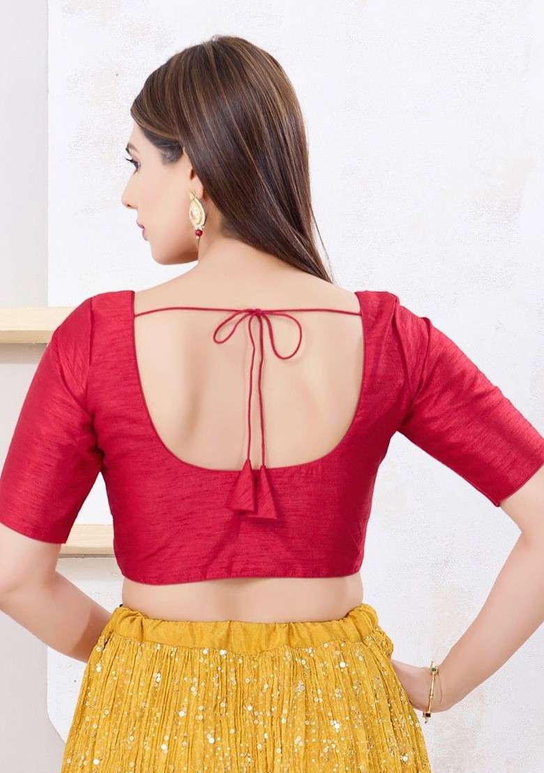 Silk Round Neck Padded Saree Blouse - Indya