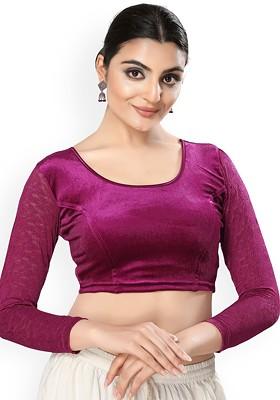 Velvet Round Neck Non Padded Stretchable Saree Blouse