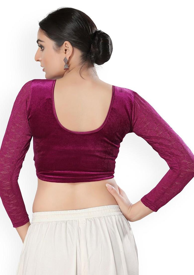 Velvet Round Neck Non Padded Stretchable Saree Blouse
