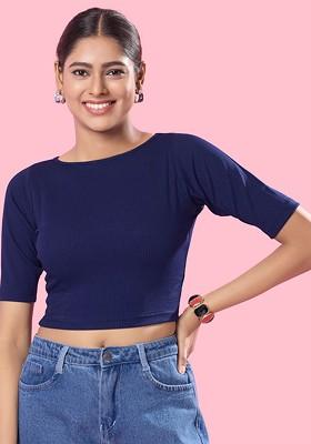 Silk Round Neck Short Sleeves Non Padded Saree Blouse