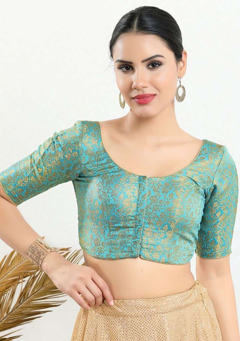 Round Neck Padded Saree Blouse - Indya