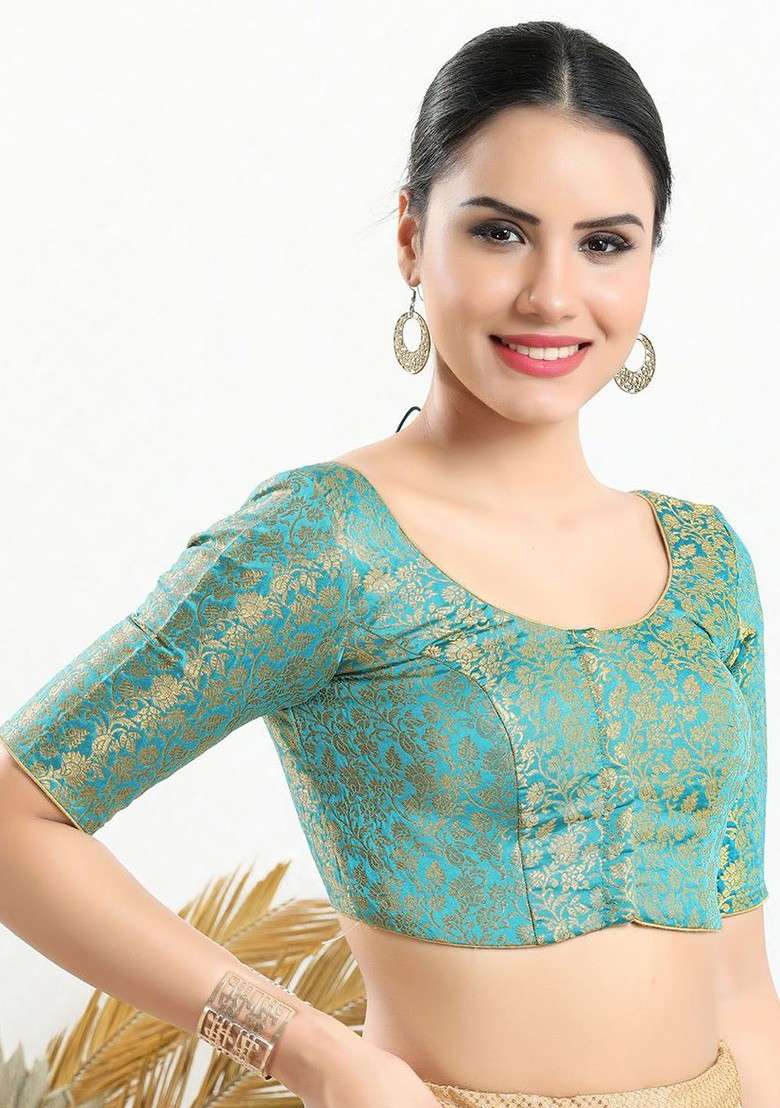 Round Neck Padded Saree Blouse - Indya