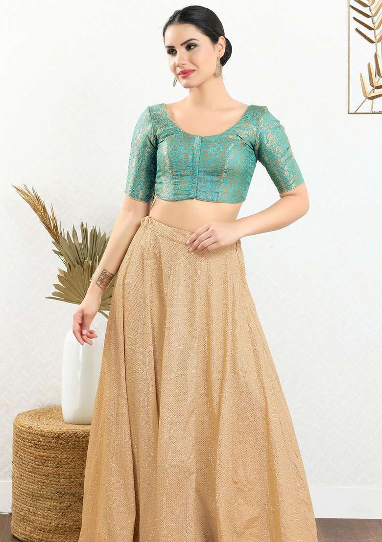 Round Neck Padded Saree Blouse - Indya