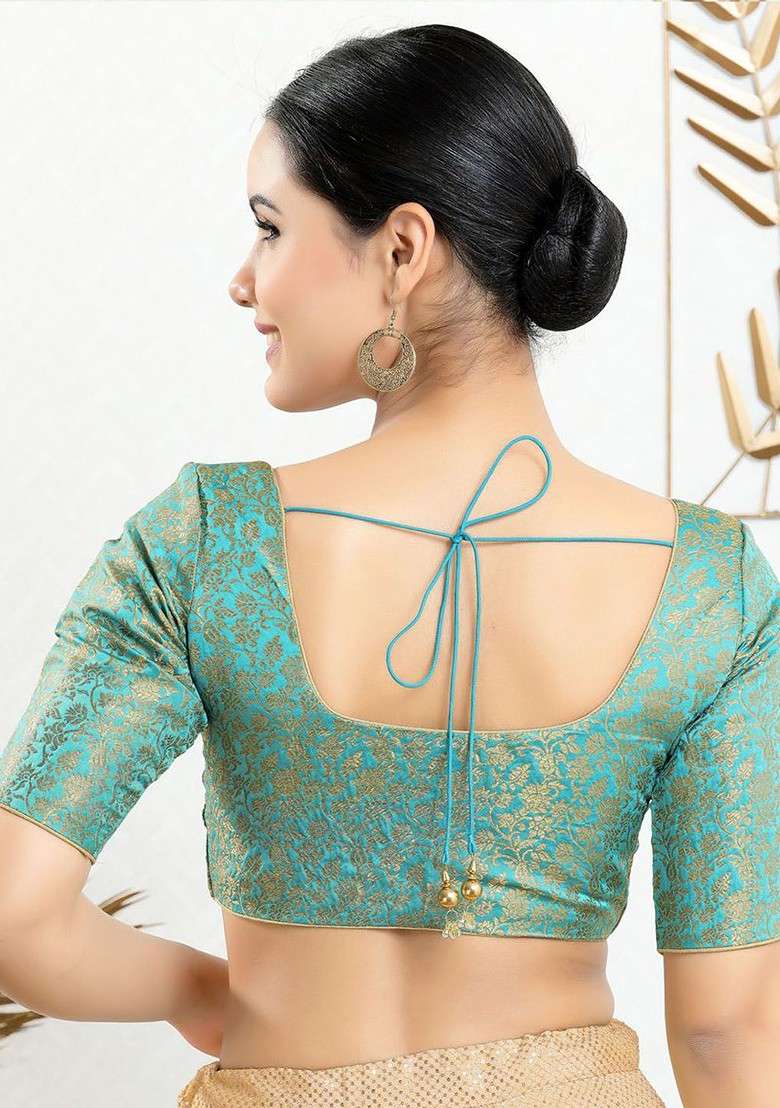 Round Neck Padded Saree Blouse - Indya