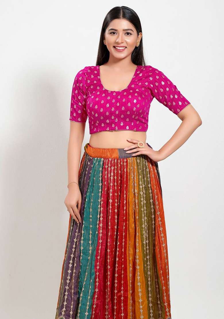 Women Round Neck Padded Saree Blouse - Indya