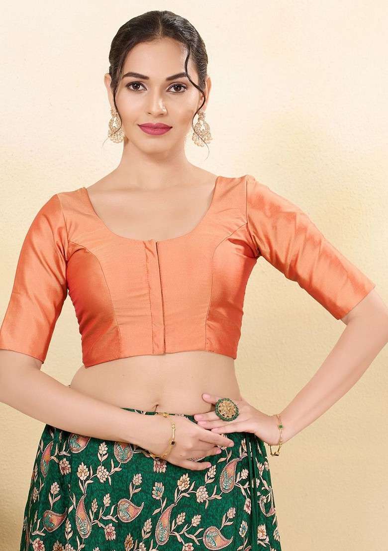 Women Round Neck Padded Saree Blouse - Indya
