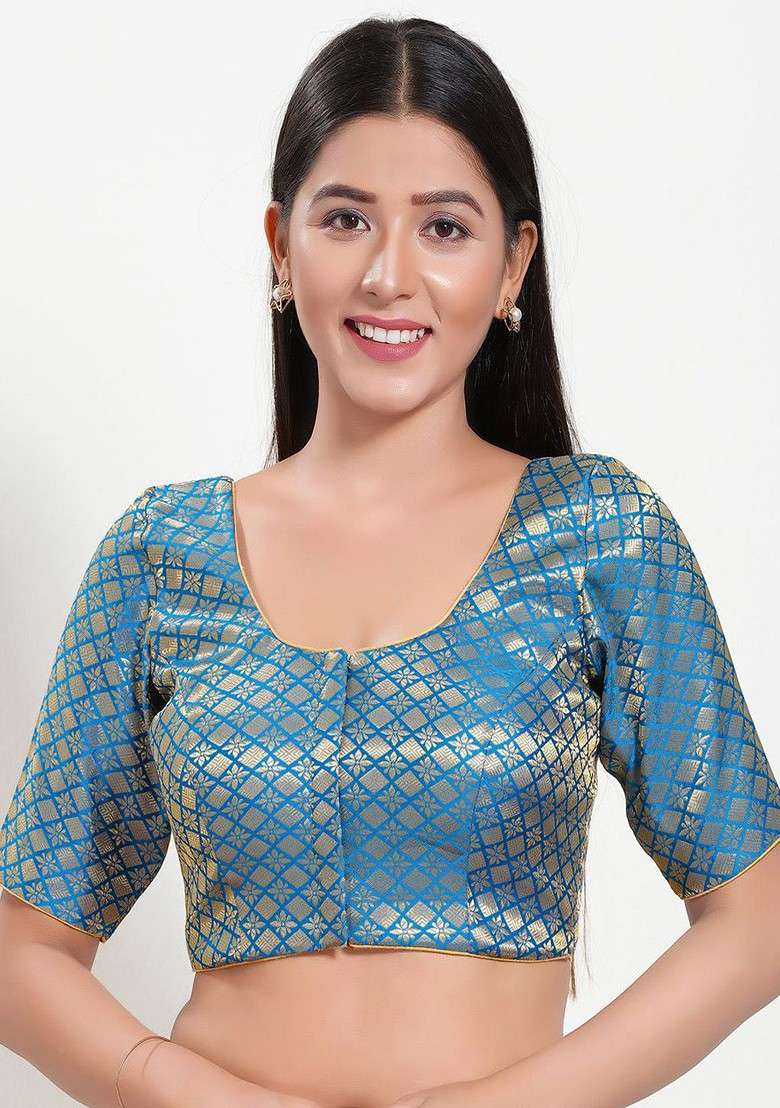 Women Round Neck Padded Saree Blouse - Indya