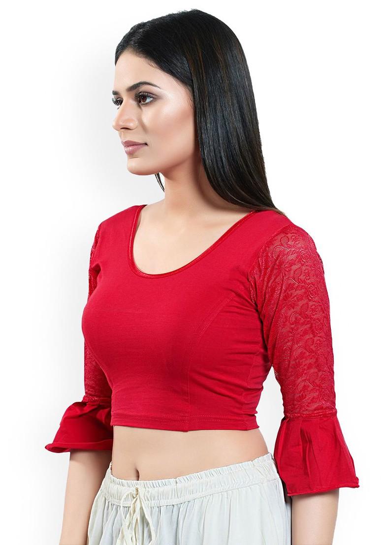 Round Neck Non Padded Stretchable Saree Blouse