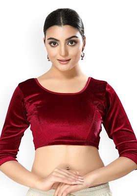 Velvet Round Neck Non Padded Saree Blouse
