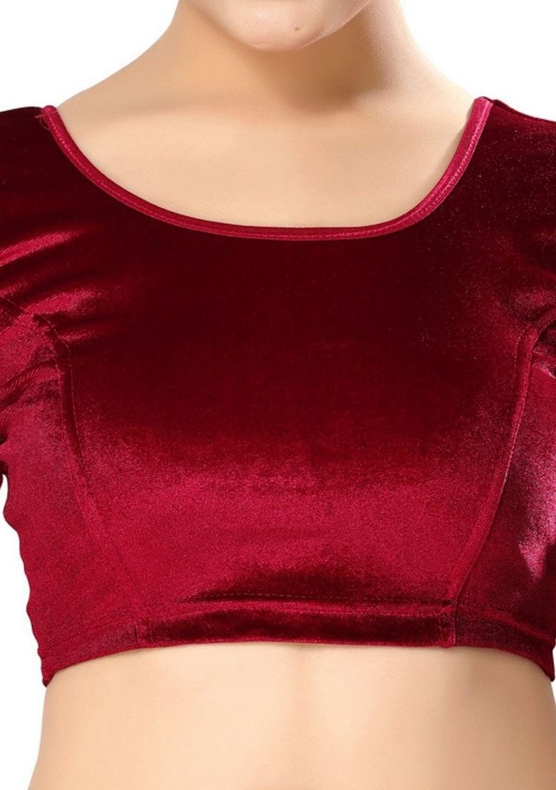 Velvet Round Neck Non Padded Saree Blouse